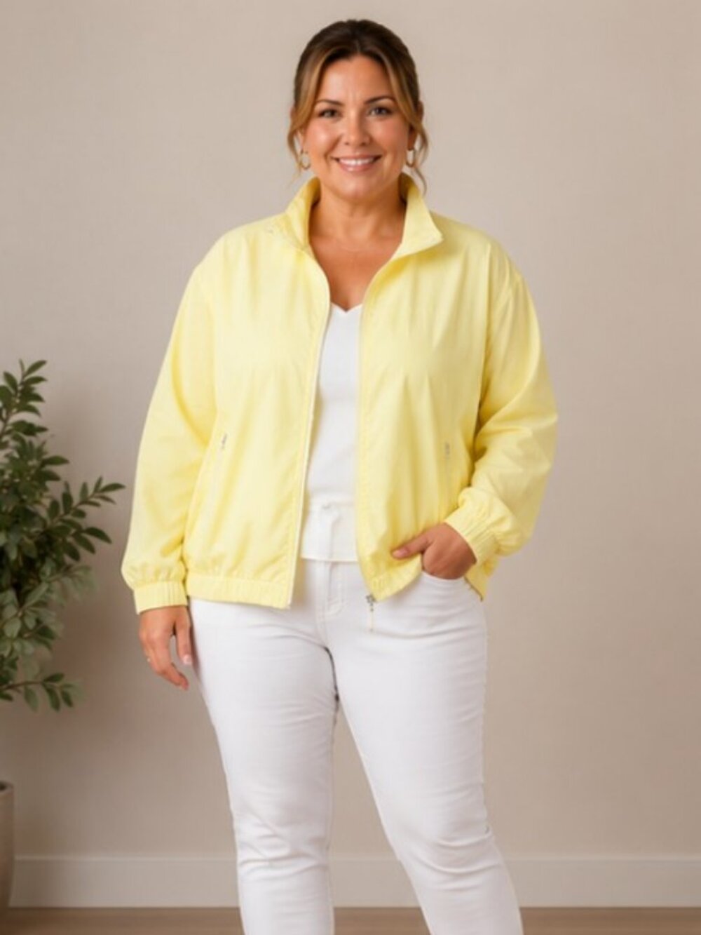 NWT CALIA Golf Lemon Chiffon Full Zip Windbreaker Jacket XXL Lightweight